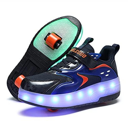 Sily Life Jungen Mädchen Sneaker/Skateboard Schuhe LED Licht mit Einzelnen Doppelt Rollen,Drucktaste Einstellbare Rollen/Licht,USB Wiederaufladbar Inline Skates Outdoor Sport Running Schuhe