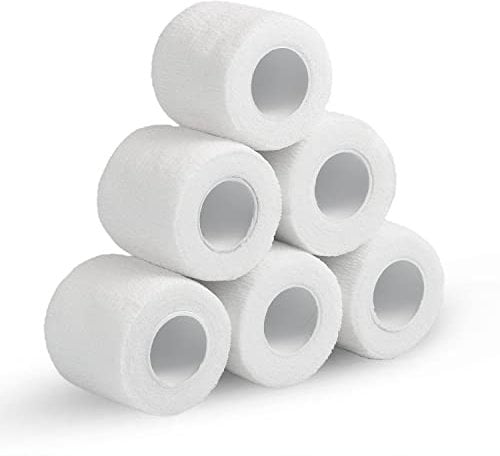 6 Rolls Self Adherent Cohesive Bandages, 5 cm x 4.5 m Non-Woven Cohesive Wrap Uses Include Wrist & Finger Tape Vet Tape Medical Tape Football Sock Tape Sports Tape, White
