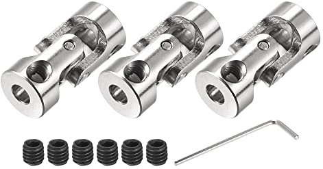 sourcing map 3 Stück Drehbare Kreuzgelenk Wellenkupplung 4mm bis 6mm Innendurchm. L23 x D11 mit Schrauben und Schraubenschlüssel für RC Modell