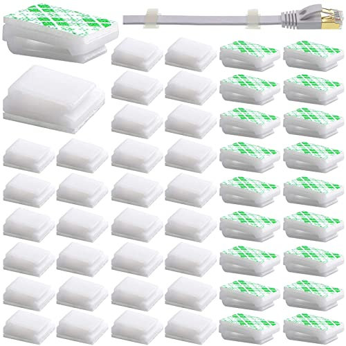 Udewo 100 PCS Cable Clips Self Adhesive Wire Clip Outdoor Light Holder Hooks White Management Strip Led Fasteners Mounting for Wall Car Office Home