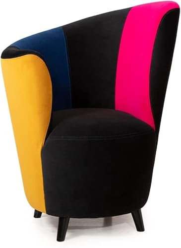 GRAFU Loungesessel, Cocktailsessel, Clubsessel aus Glatten Samtstoff mit Holzbeinen I Bequemer und Moderner Ohrensessel Bunt Patchwork Mehrfarbig