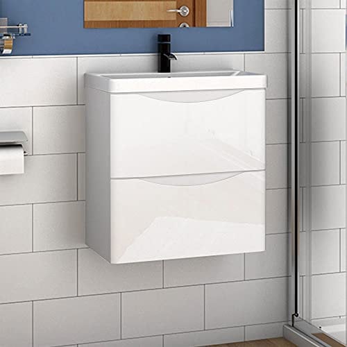 Aica Sanitär Badmöbel Set Weiß Hochglanz 50 cm Sofia Waschbecken mit Unterschrank Waschtisch