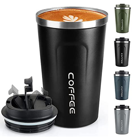 Taza de café de 12 onzas – Taza de café aislada a prueba de derrames con tapa a prueba de fugas, termo de acero inoxidable al vacío, taza de café reutilizable para hombres y mujeres para bebidas