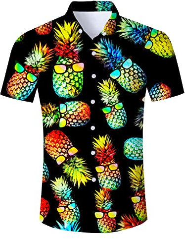 AIDEAONE Herren Aloha Hawaiihemden Hemden Kurzarm Knopf Hemd mit Palmen Ananas