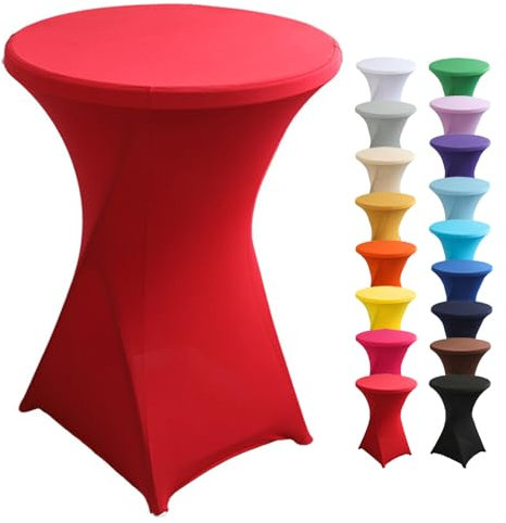 Highdi Stretch Stehtischhusse, Stehtisch Hussen Ø 60 / Ø 80 cm, Verstärkung im Fußbereich und Viele Farben Waschbar für Runden Tisch Hochzeit Bankett Tischdekoration (Rot, 80x110cm)