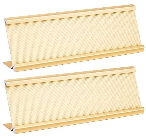 NBEADS 2 Pcs Aluminum Alloy Desk Name Plate Holder, 18x6.13cm L-Shaped Metal Desk Name Sign Rack Golden Professional Desktop Display Stand for Meeting Room Office Home