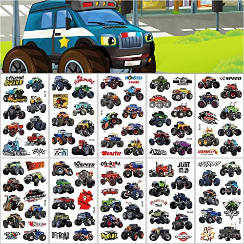 Tattoo Kinder 10 Blätt Kindertattoos Aufkleber Kinder Wasserdichte Temporäre Tattoos Set Cool Monster Truck Tattoos Hautfreundlich Tattoo für Jungen Kindergeburtstag Gastgeschenke