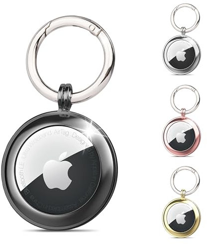 RECKNEY Metal AirTag Keychain Case Black - Air tag Keyring compatible with Apple AirTag - Air tag Bumper - AirTag Holder for Keys, Wallets, Bags, Kids, Dogs and Cat Collar Pets