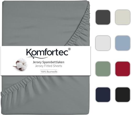 Komfortec Spannbettlaken Jersey 100% Baumwolle – 160x200 cm – 135g/m² – Weich, Atmungsaktiv & Hautfreundlich – Mit Rundumgummi – Oeko-Tex Zertifiziert – Für Boxspring, Topper & Matratzen – Grau