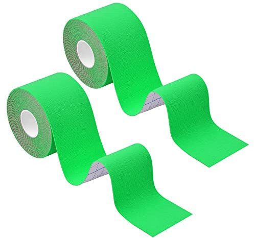 2 Rollen Kinesiologie Sport Tape 5mx5cm, Selbstklebende Verband Sporttape Wasserfest, Elastische Profi Physio Tape Atmungsaktive, Muskel Tape für Knie Schulter, Hypoallergen (Grün)