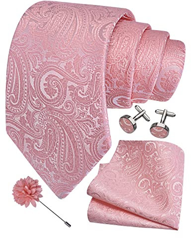 GUSLESON Herren-Manschettenknöpfe, Krawatte und Anstecknadel, Paisley-Krawatte, Einstecktuch, 8 cm, Roségold, Allgemeines