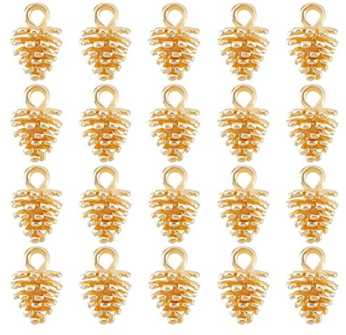 DICOSMETIC 20 Stücke Tannenzapfen Charm Natur Nuss Charm 18k vergoldet Anhänger Tibetisches Messing Charm Mit Loch Baumeln Anhänger Für Die Weihnachtsschmuckherstellung, Bohrung: 2mm