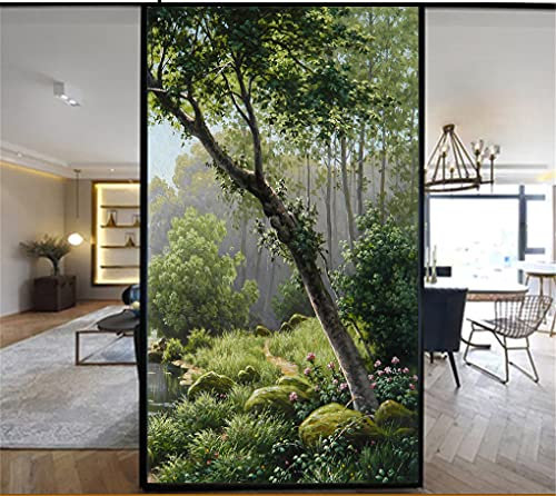 LXDWEI Dekorative Fensterfolie Sichtschutz Waldmalerei statische Haftung Fensteraufkleber kein Klebstoff mattierte Fensterabdeckungen 82x200 cm
