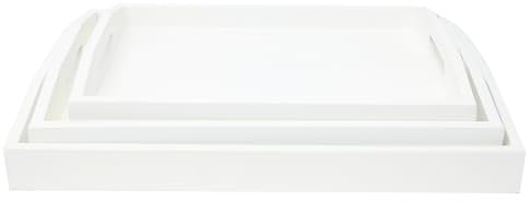 XZ-22115 Bandeja para Servir,Juego de 3 Bandeja Madera Rectangular con Mango,Material de Madera Robusta Natural (Blanco)