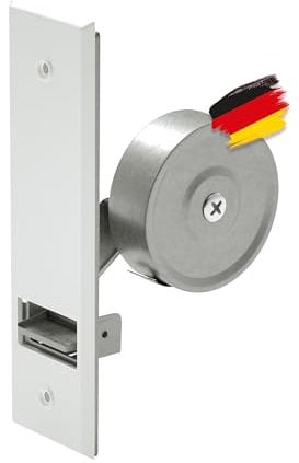 BAUHELD® Enrouleur de sangle de volet roulant encastré, fabriqué en Allemagne, Maxi enrouleur de sangle d'admission en acier, pour sangle de volet roulant de 23 mm, sans sangle, avec cache blanc,
