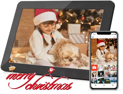 Andoer 10,1-tums WiFi digital fotoram moln digital bildram IPS-skärm pekkontroll 16 GB minne bil rotation med baksidostativ