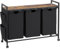 KIMENICH Wäschekorb 3 Fächer, Wäschesammler mit deckel, Wäschebox mit Rollen, Aufbewahrungstasche, Haken, Wäschesack aus Oxford-Gewebe ausziehbar abnehmbar, Metallrahmen, 3 x 46 L, schwarz