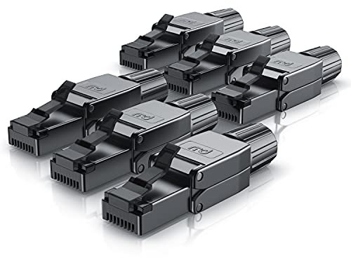 Primewire - 6X Conectores de Red Ethernet RJ45 Cat 8 Cat 7 Cat 6 - Cable LAN blindado 40 GBit/s 2000 MHz – Contactos Dorados - Conector crimpado para Cables de Red - Instalación sin Herramientas