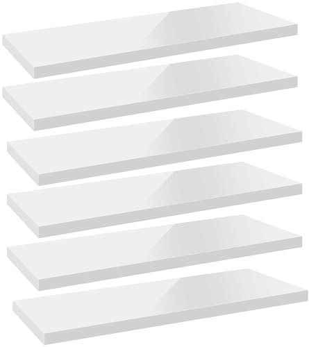 WOLTU Wandregal Hochglanz Weiß 6er Set Schweberegal, 80x22,9x3,8cm, Regal freischwebend, Galeriedisplay, Wanddeko für Wohnzimmer Schlafzimmer Küche, MDF, verdeckte Aufhängung