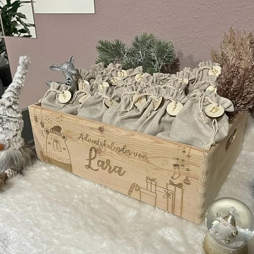 Personalisierter Adventskalender Bär personalisierte Adventskiste Advents Kalender personalisiert Wunschname Holz Weihnachten Advent Name
