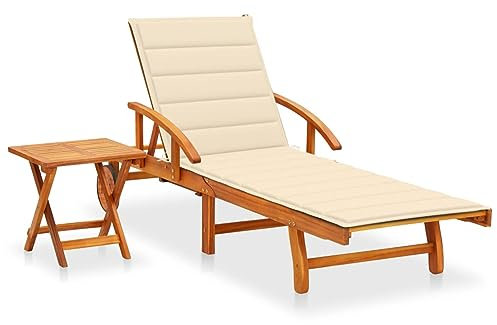 ZEYUAN Sonnenliege mit Tisch und Auflage, Gartenliege, Liegestuhl, Sonneninsel Outdoor, Sonnenstuhl, Liegen, Gartenmöbel, Bäderliege, Relaxliege,Akazie Massivholz