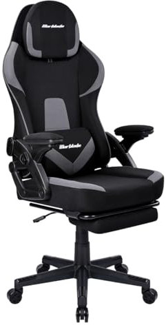 T-LOVENDO.ES Silla Gamer Gaming Profesional, Ergonómica, de Tela Transpirable y Antimanchas, Reposabrazos Ajustables, con Reposapiés. para Adultos. Altura Regulable y Respaldo Abatible.