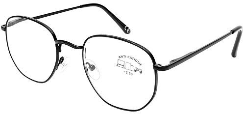 DOOViC Blaulichtfilter Metall Lesebrille 1,5 für Damen/Herren Schwarz Dünner Rahmen Große Gläser Computerbrille mit Sehstärke