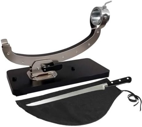 Jamonero Profesional Basculante Giratorio + de Madera Nautica y herrajes de Aluminio acerado+ Incluye Cuchillo Profesional de Corte de Gran precisión y Cubre Jamon