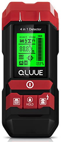 QLUUE 4 in1 Leitungssucher & Feuchtigkeitsmessgerät,Multifunktionaler Wand-Scan-Bolzendetektor, Holz/Metall/AC-Draht mit akustischer Warnung, Hygrometer zur Erkennung von Holz-/Gebäudefeuchtigkeit