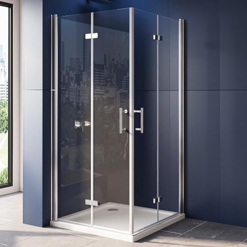 LUXESPIRE Duschkabine 80x100cm Eckeinstieg mit 180° faltbarer Tür Duschtür Falttür Duschabtrennung Duschwand 6mm ESG Sicherheitsglas Höhe 195cm