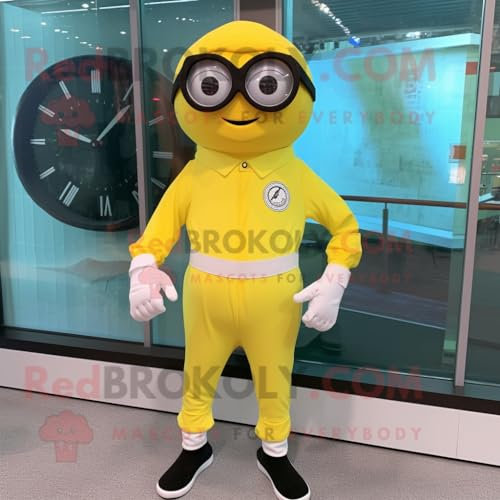 REDBROKOLY Giallo limone orologio da polso personaggio costume mascotte vestito con una tuta e occhiali