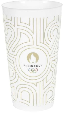 PARIS 2024, CJO2005, Lot de 24 Gobelets Réutilisables Blanc, Produit Officiel sous Licence, Verre en Plastique Polypropylène Rigide, Economique, 65 cl