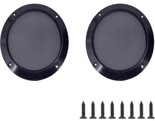 Lagogia 5 Universal Speaker Grille Mesh Cover, Round Decorative Ring Woofer Protection Grille Protective Cover for Cars Home Stereo DIY Accessories Black with 8Pcs Screws - (2 Pcs)