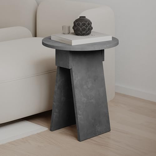 Hocuspicus HOCUS PICUS Moderner Beistelltisch, runde Form, stabiles Holzwerkstoff, 2 Beine, Sofa, Kaffee- und Servicetisch, Wohnzimmer, Büro, Schlafzimmer, 42 (B) x 42 (T) x 50 (H) cm (Retro-Grau)