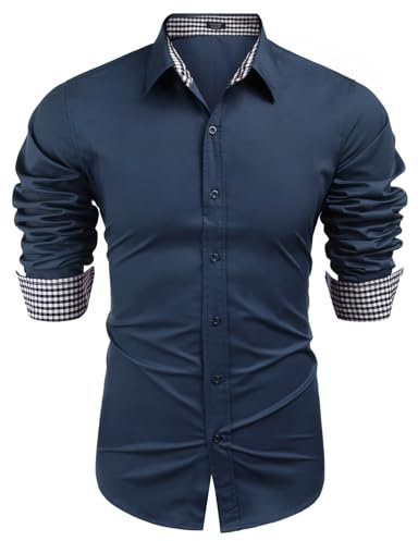 COOFANDY Men's Dress Shirt Long Sleeve Casual Button Down Shirt Wrinkle Free Formal Business Shirts, Navy Blue Solid, 3XL