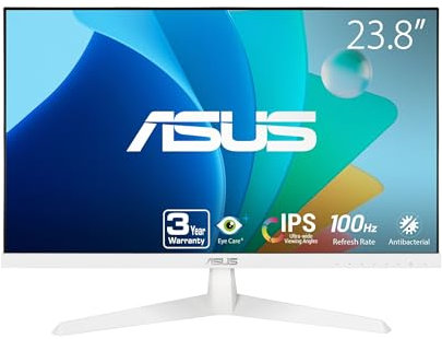 ASUS Eye Care 23.8” 1080P Gaming Monitor (VY249HF-W) – Full HD, IPS, 100Hz, IPS, SmoothMotion, 1ms, Adaptive Sync, Eye Care Plus Technology, Blue Light Filter, Flicker Free, 3 yr Warranty