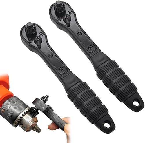 2 in 1 Drill Chuck Ratchet Spanner, Drill Chuck Key, Ratchet Wrench 2 Modes Applicable Easy Operation Black Carbon Steel Widely Used Multifunctional Use for Universal Electric Drills Spanners (2pcs)