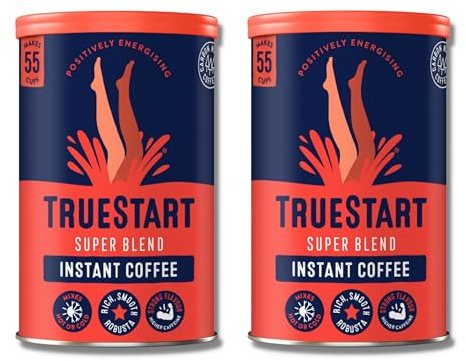 TrueStart Barista Grade Super Blend Strong Instant Coffee – 2 x 100g (110 Cups), Premium Freeze-Dried Coffee Granules, Mycotoxin-Free, Antioxidant Rich, Strong & Smooth with 100% Full Flavour