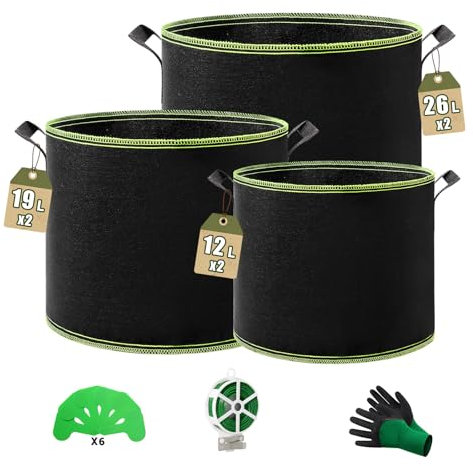 QCR 6 bolsas de plantación para tomates, macetas de tela no tejida multiusos con asas duraderas, jardinería, invernadero, bolsa de plantación para verduras, frutas, flores, hierbas, plantas suculentas