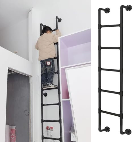 An Der Wand Montierte Metallleiter Für Etagenbetten, 1,05 Bis 2,44 M Hohe Dachbodentreppen Und Kellerausstiegsleitern, Platzsparende Doppelaufstiegsleitern, Sicherheitsgeländ,4.1FT/1.25M/49.2I