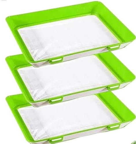 Nchdewui Frischhaltetablett 3er Set, Lebensmittelkonservierung Tablett, Spülmaschinen- und Mikrowellenfest für Aufschnitt, Optimale Aufbewahrung im Kühlschrank (Grün)