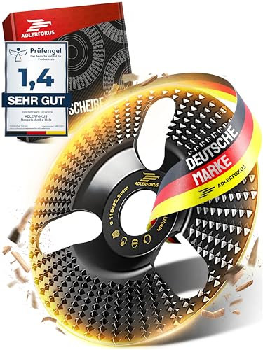 Adlerfokus Holz Schleifscheibe 115mm Winkelschleifer [EXTRA SCHARF] Flexscheibe für Holz - Wurzelfräse - Lackfräse - Baumstumpffräse - Raspelscheibe - Holz schleifen mit einer Flex Schleifscheibe