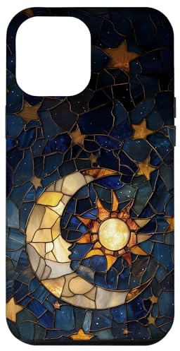 Celestial Sun Moon Star Stained Glass Effect Art Stain Glass Case for iPhone 12 Pro Max