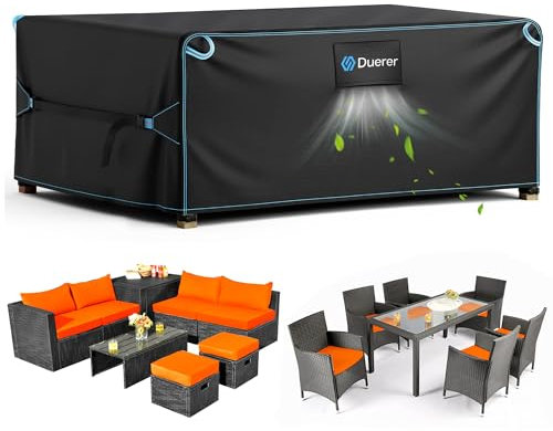Duerer Abdeckung Gartenmöbel winterfest 210x110x74cm Gartentisch Abdeckung Abdeckplane Gartenmöbel 420D Oxford Gewebe Schutzhülle Wasserdicht für Outdoor Gartentische Rechteckig, Anti-UV