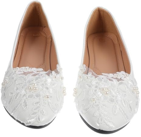 COLLBATH Scarpe da Sposa in Pizzo Fatte A Mano Bianche Scarpe Comode Slip-on per Matrimonio E Vita Quotidiana Ultraleggere E Traspiranti
