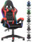 bigzzia Gaming Chair with RGB Computer Chair with Light Reclining PU Leather Video Game Chair with Headrest Adjustable Lumbar Support- Red