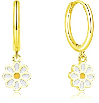 Cangall Creolen Ohrringe Hängend für Damen, Sterling Silber Creolen mit Gänseblümchen Anhänger, Hypoallergen Leichte Blume Goldene Ohrringe Creolen, Sonnenblume Ohrringe Hängend Gold Ohrschmuck