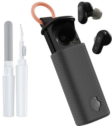 POZCIS for Skullcandy Dime Evo Case Cover, Soft Silicone Protective Earbuds Case, Only Compatible with Skullcandy Dime Evo with Cleaner Kit Accessories Set(Black)