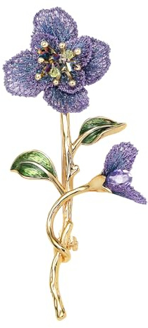 SHE'S FREE STYLE JUST FOR YOU [Bencao Gangmu Serie] Brosche Vintage Vergissmeinnicht mit Goldstickerei & Emaille – Damen Brosche botanisch inspiriert – Broschen & Anstecknadeln für Damen