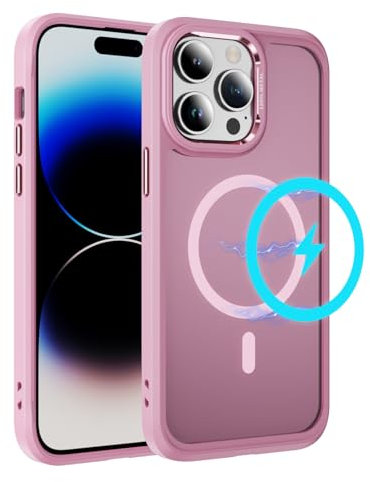 LCHULLE Magnetic Case for iPhone 14 Pro Max,Compatible with Magsafe Translucent Matte Back Silicone Bumper Cover,Military Grade Protection Shockproof Slim Case for iPhone 14 Pro Max 6.7,Pink